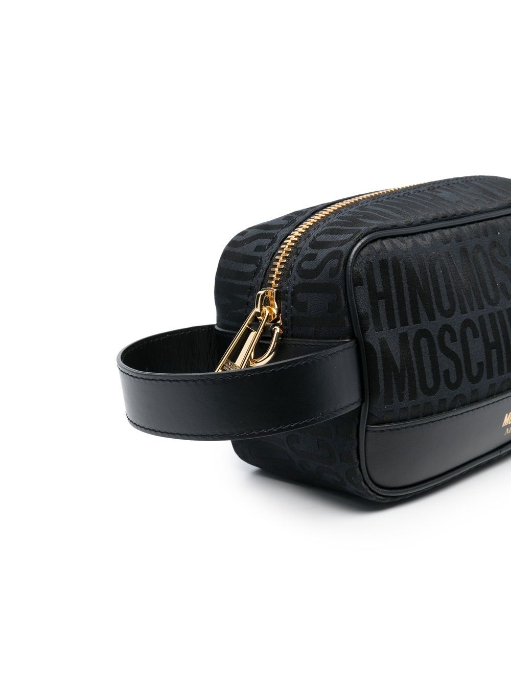 Shop Moschino Fantasia Leather Logo-print Makeup Bag In Black