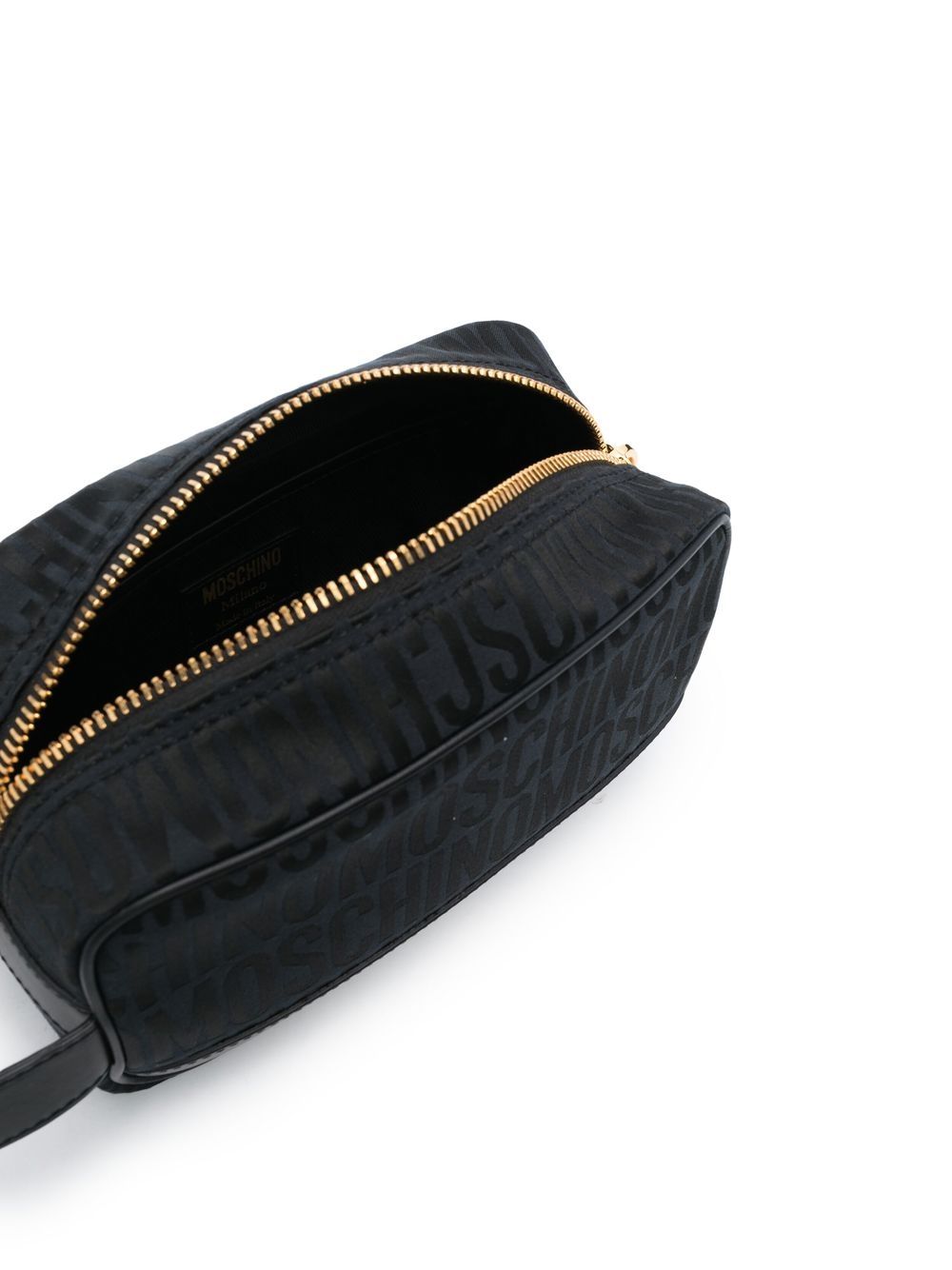 Shop Moschino Fantasia Leather Logo-print Makeup Bag In Black