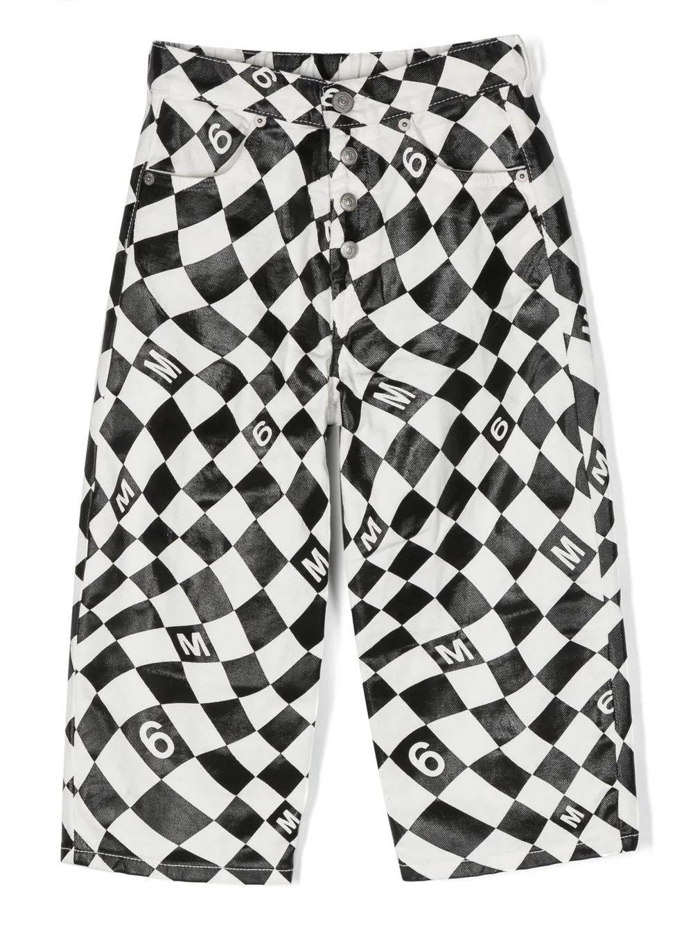 

MM6 Maison Margiela Kids jeans con estampado de cuadros y logo - Negro