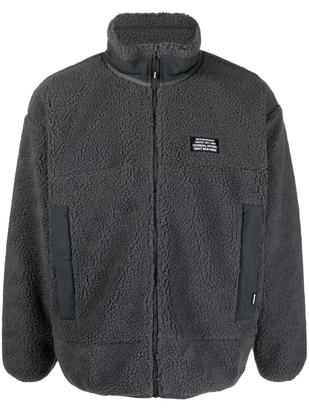 Neighborhood Logo-patch Fleece Jacket In Grey