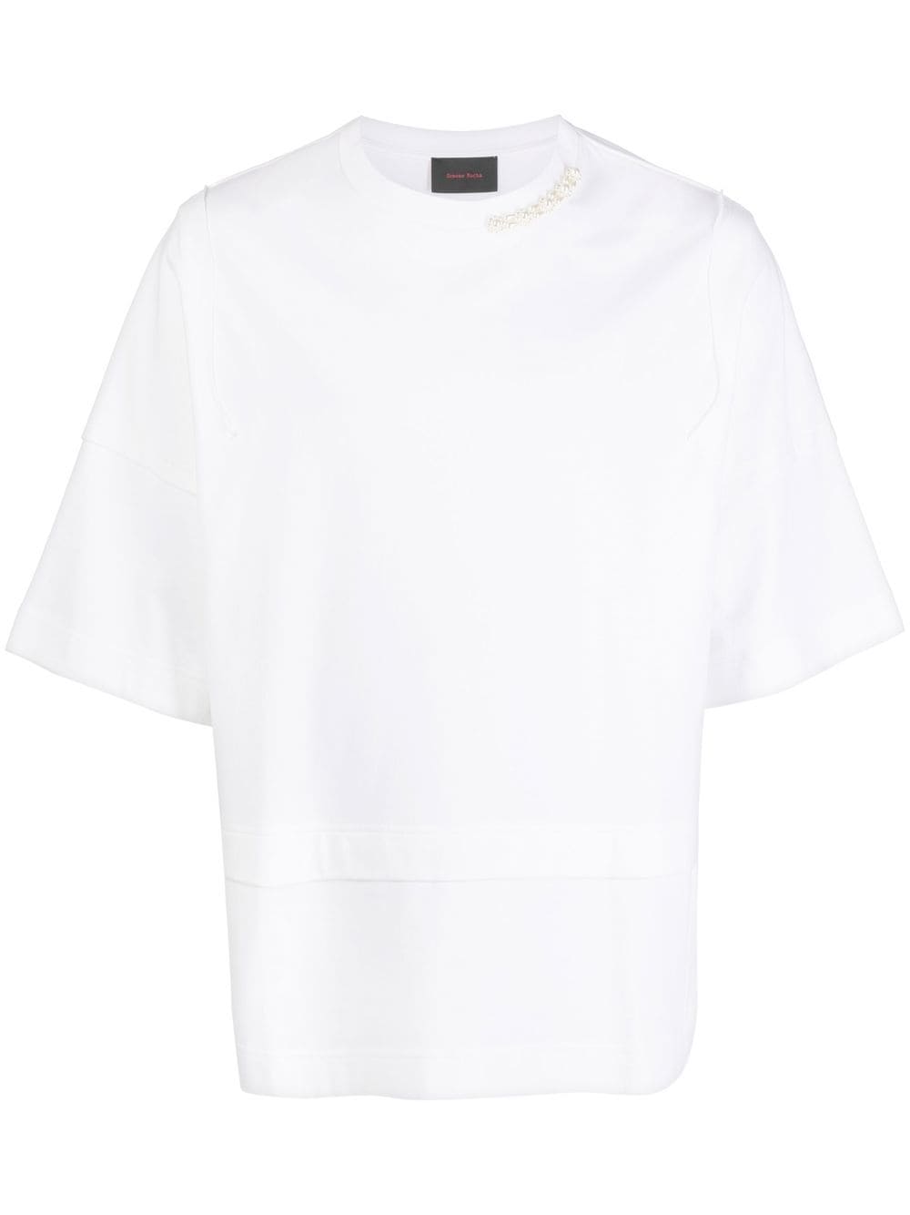 Simone Rocha Off-white Beaded T-shirt In White/pearl