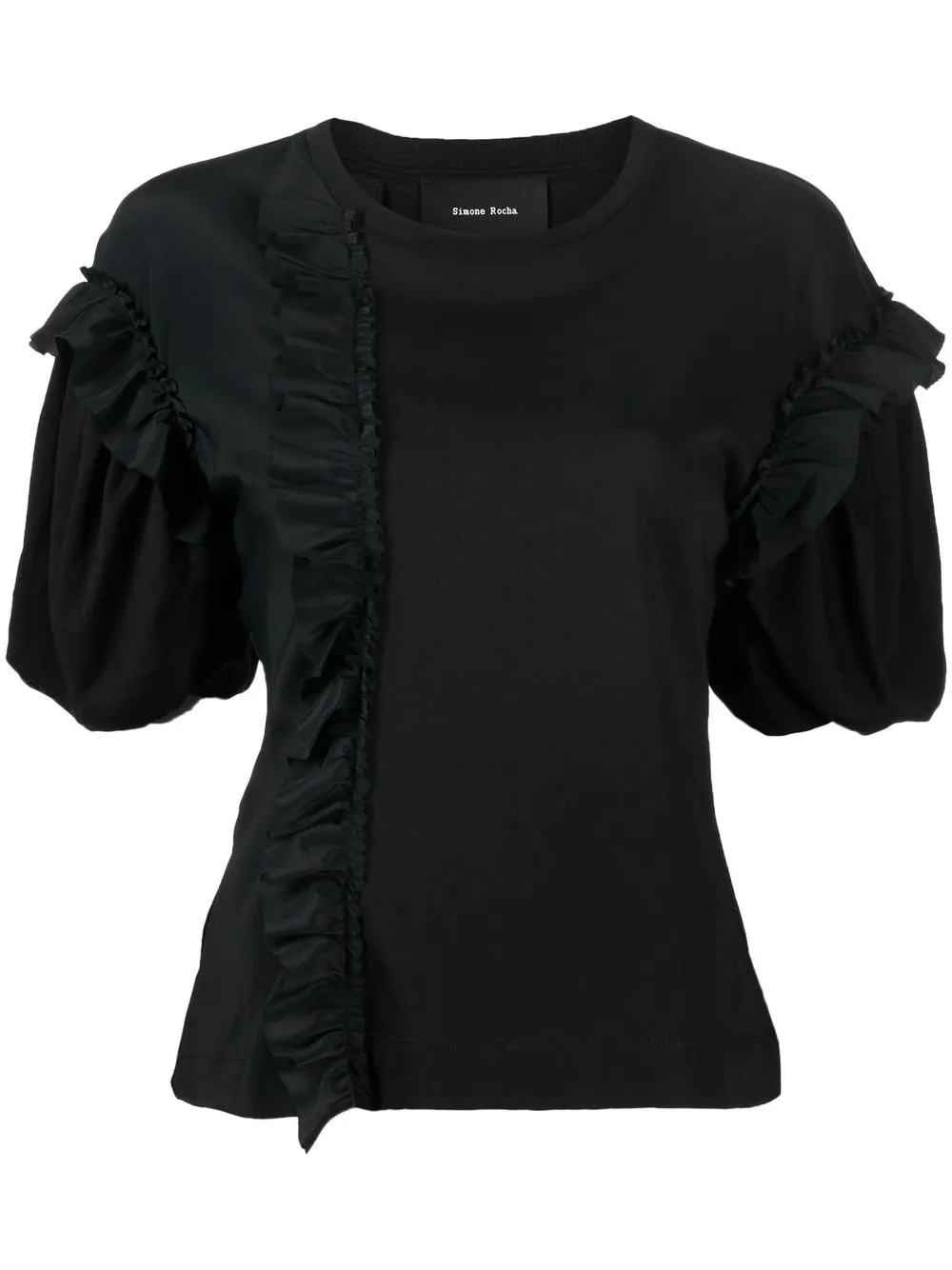 Shop Simone Rocha Ruched Puff-sleeve T-shirt In Schwarz