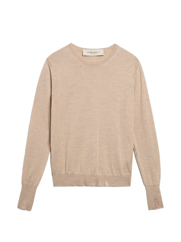 Golden Goose Distressed Fine-knit Jumper in Neutrals