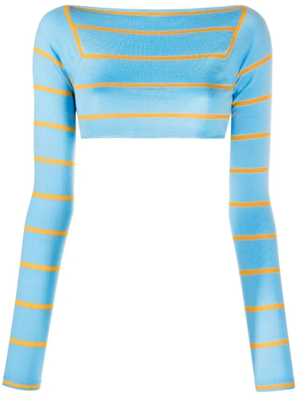 Pucci Stripe-jacquard Wool Cropped Top in Blue