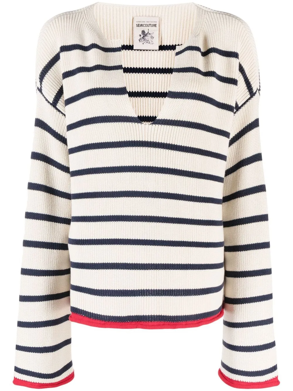 

Semicouture round split-neck striped jumper - Neutrals