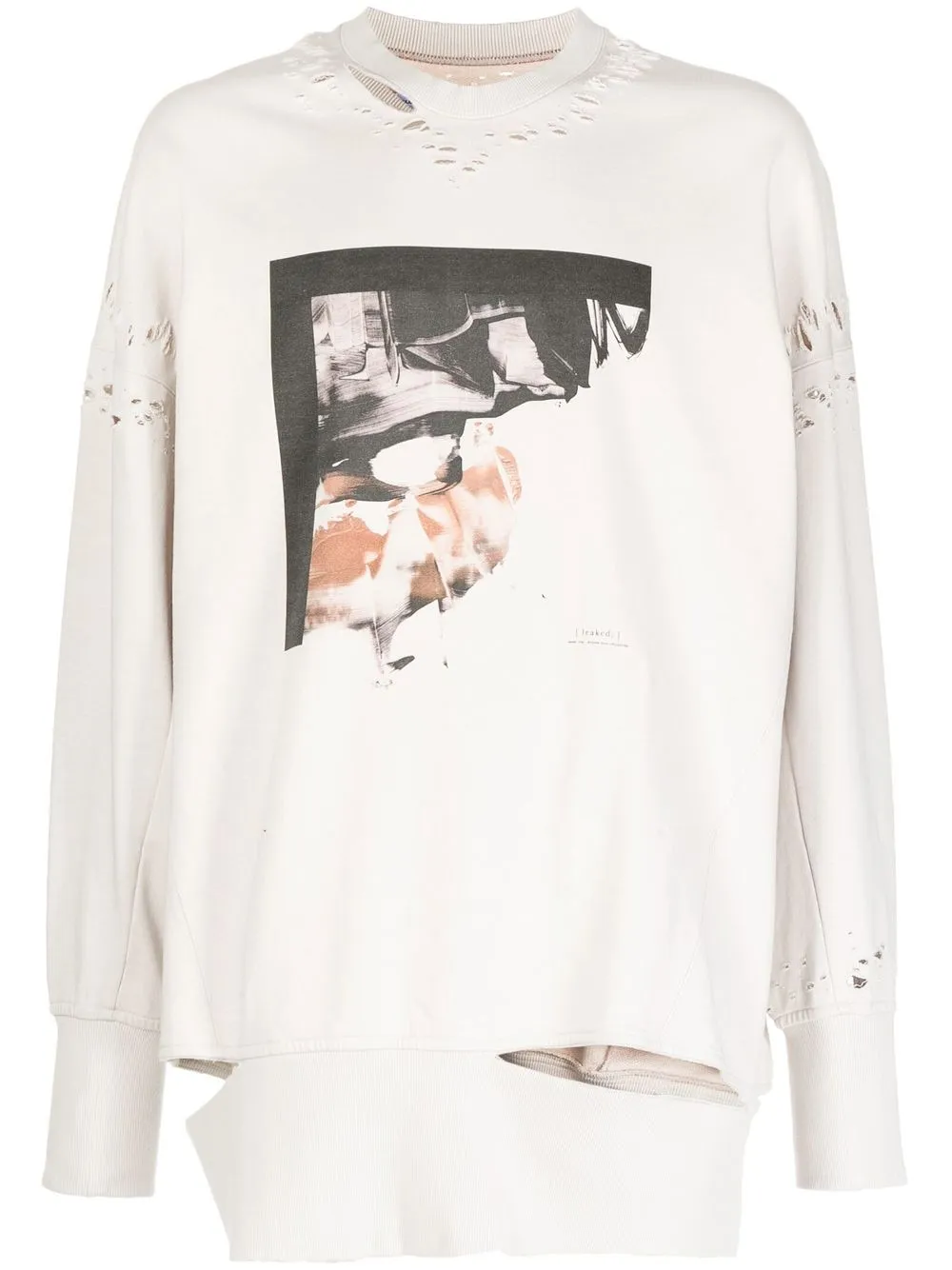 

Julius distressed graphic-print oversized sweatshirt - Neutrals