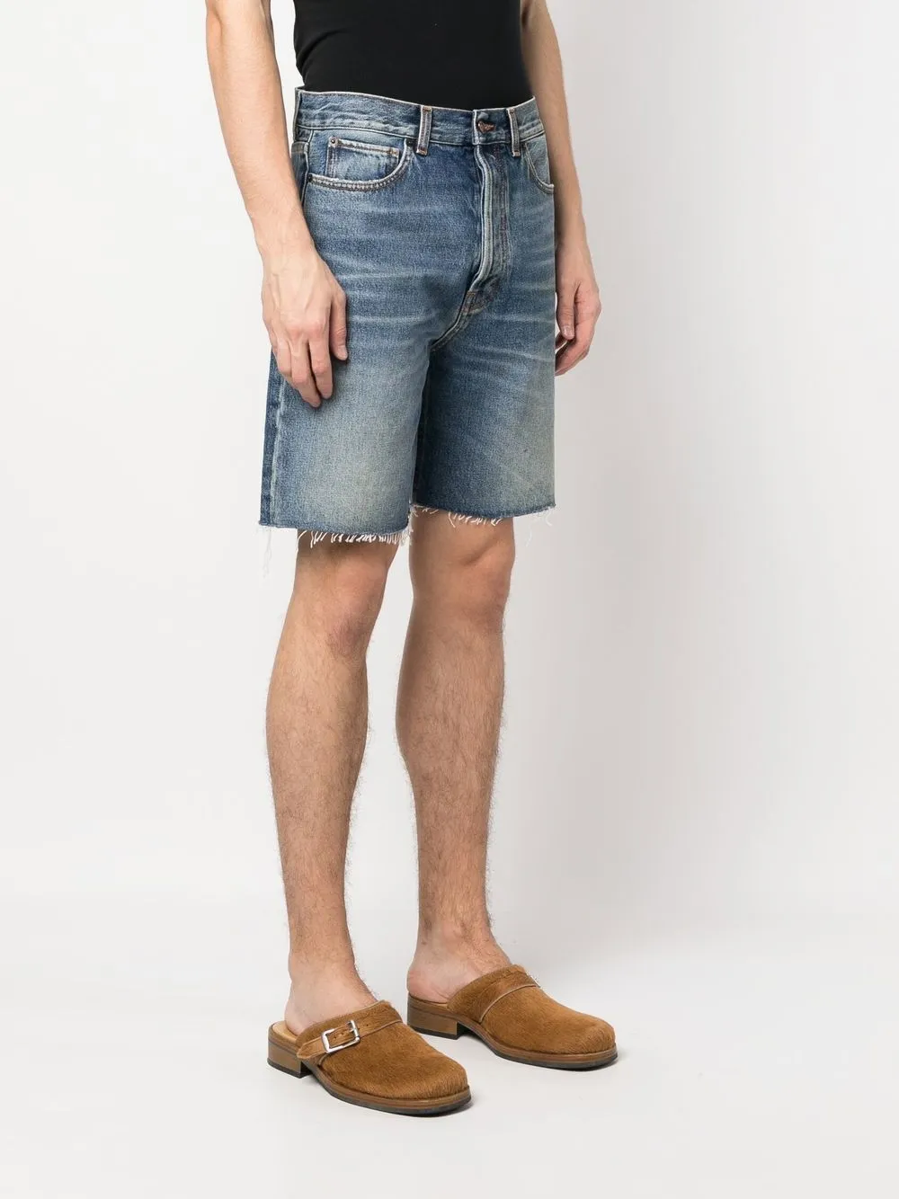 Shop Haikure Raw-cut Denim Shorts In Blue