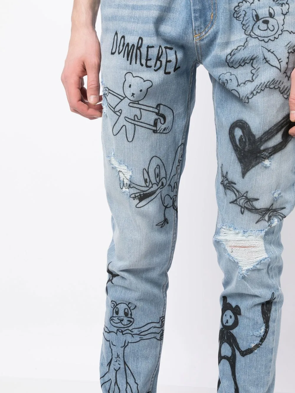 Domrebel Scribble Printed Skinny Jeans In Blue