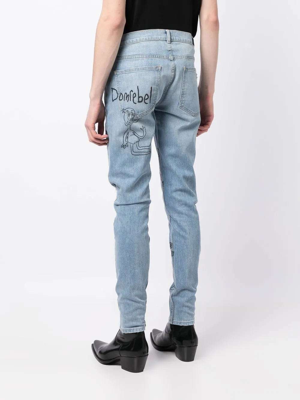 Domrebel Scribble Printed Skinny Jeans In Blue