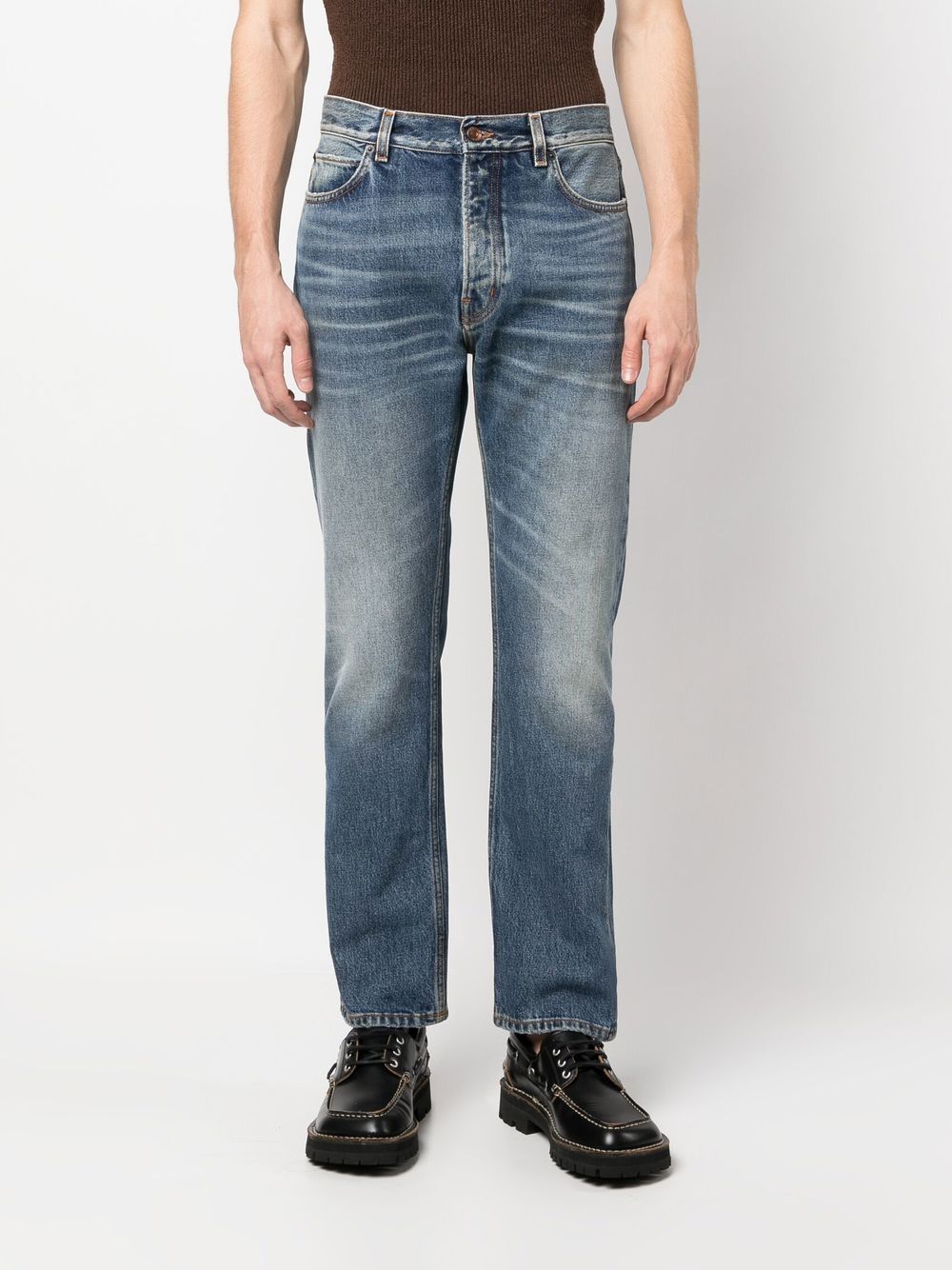 Shop Haikure Mid-wash Straight-leg Jeans In Blue