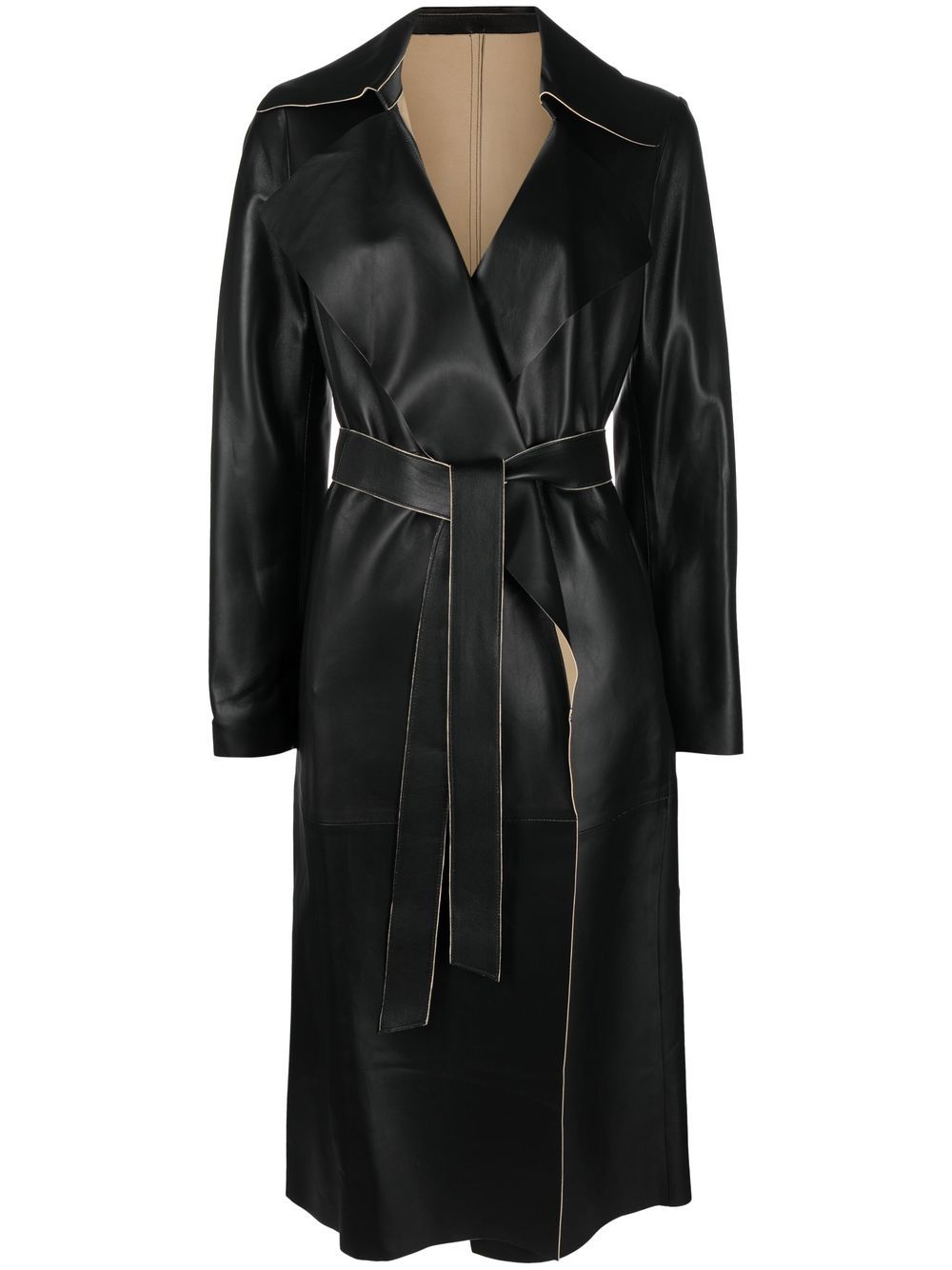 Calvin Klein Belted Leather Coat In Black | ModeSens