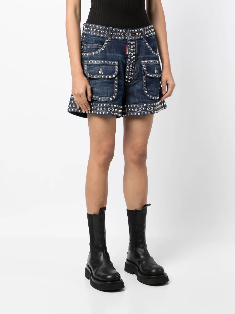 Dsquared2 Stud-embellished Denim Shorts In Blau