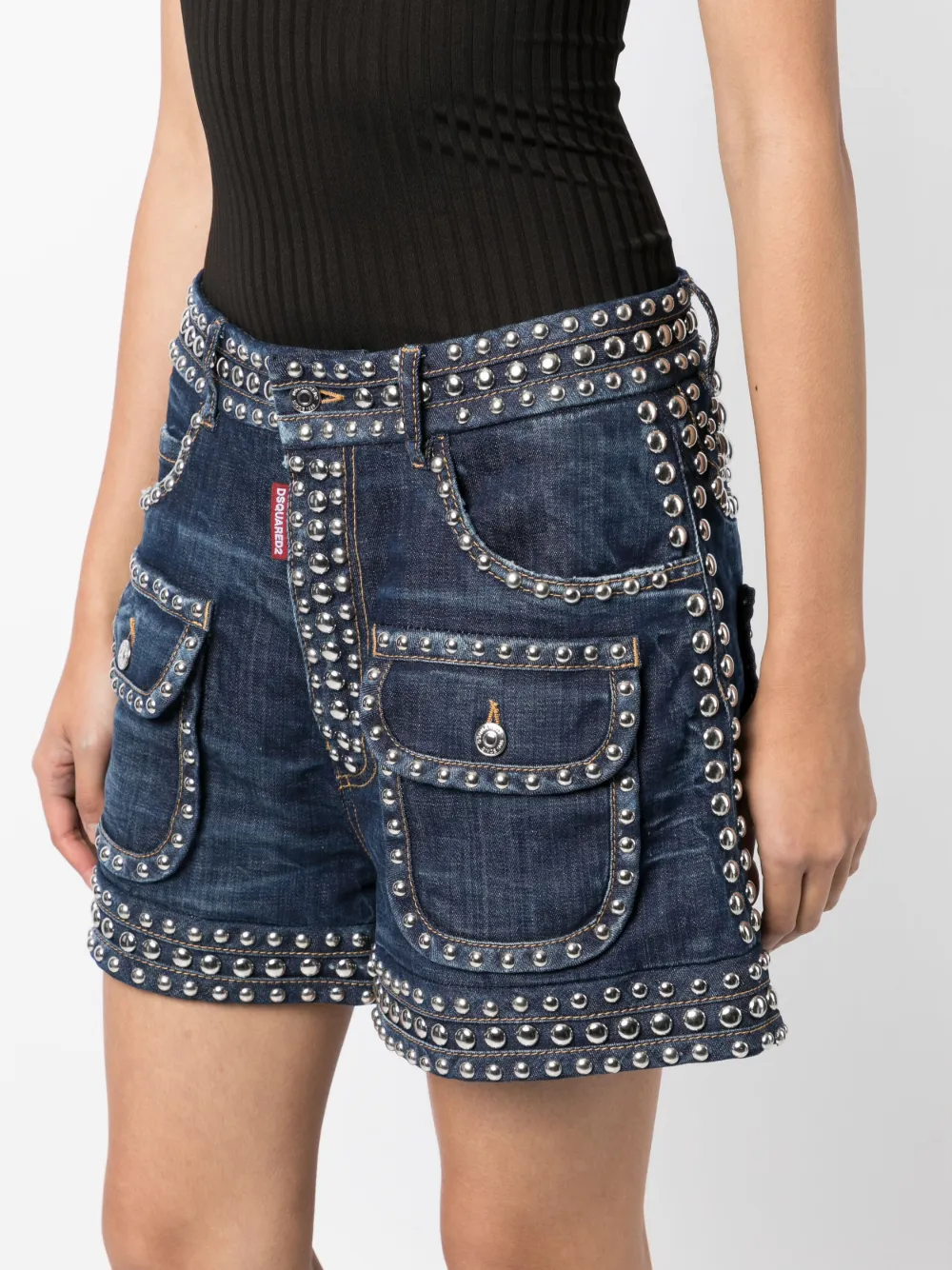 Dsquared2 Stud-embellished Denim Shorts In Blau