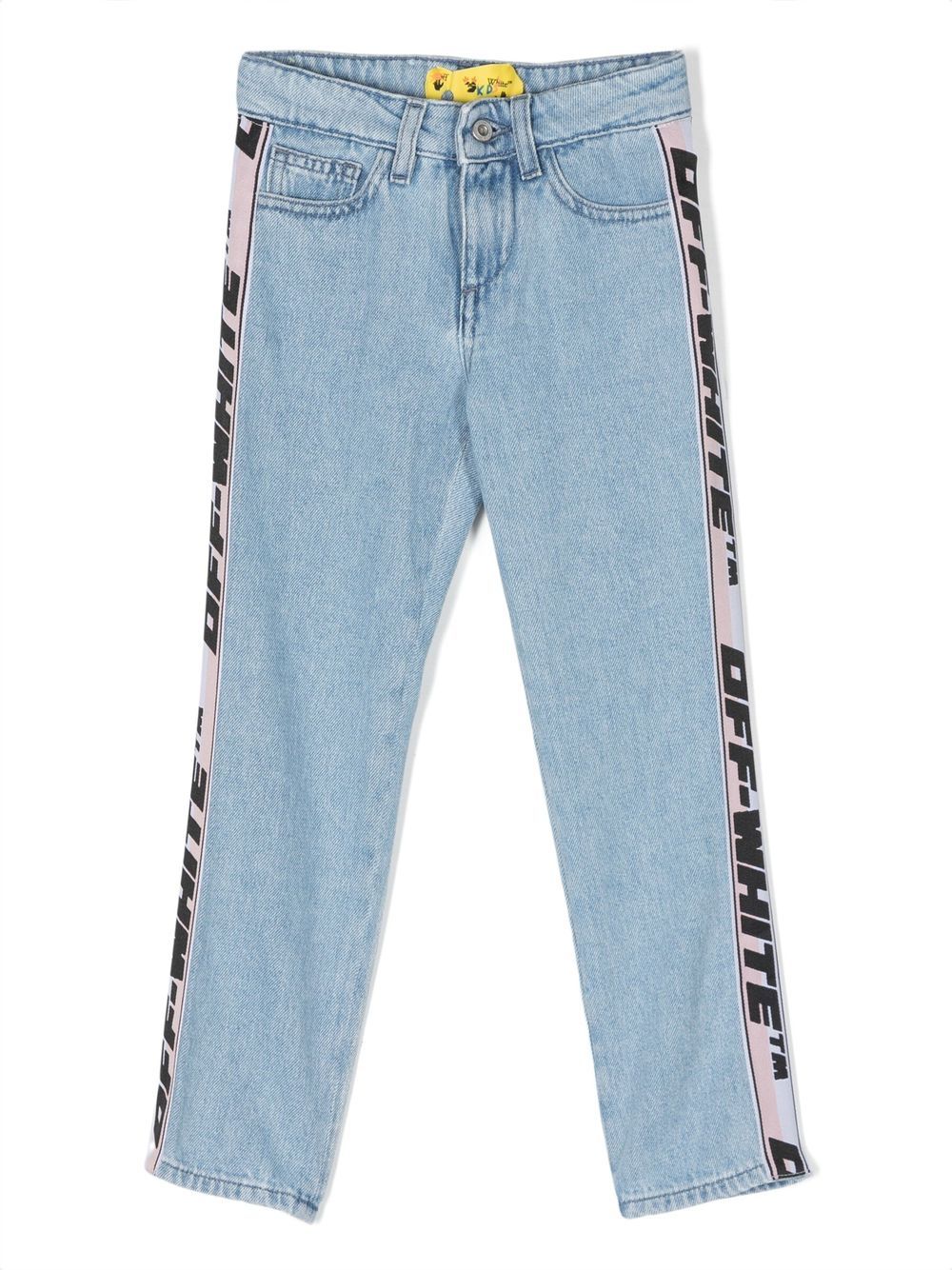 Shop Off-white Logo-tape Straight-leg Jeans In Blue