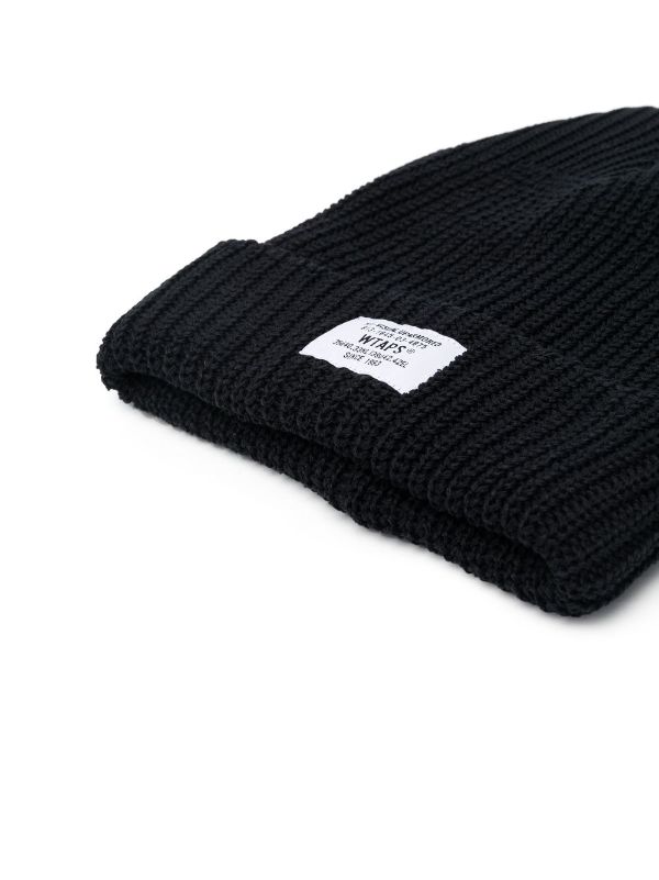 logo-patch ribbed beanie