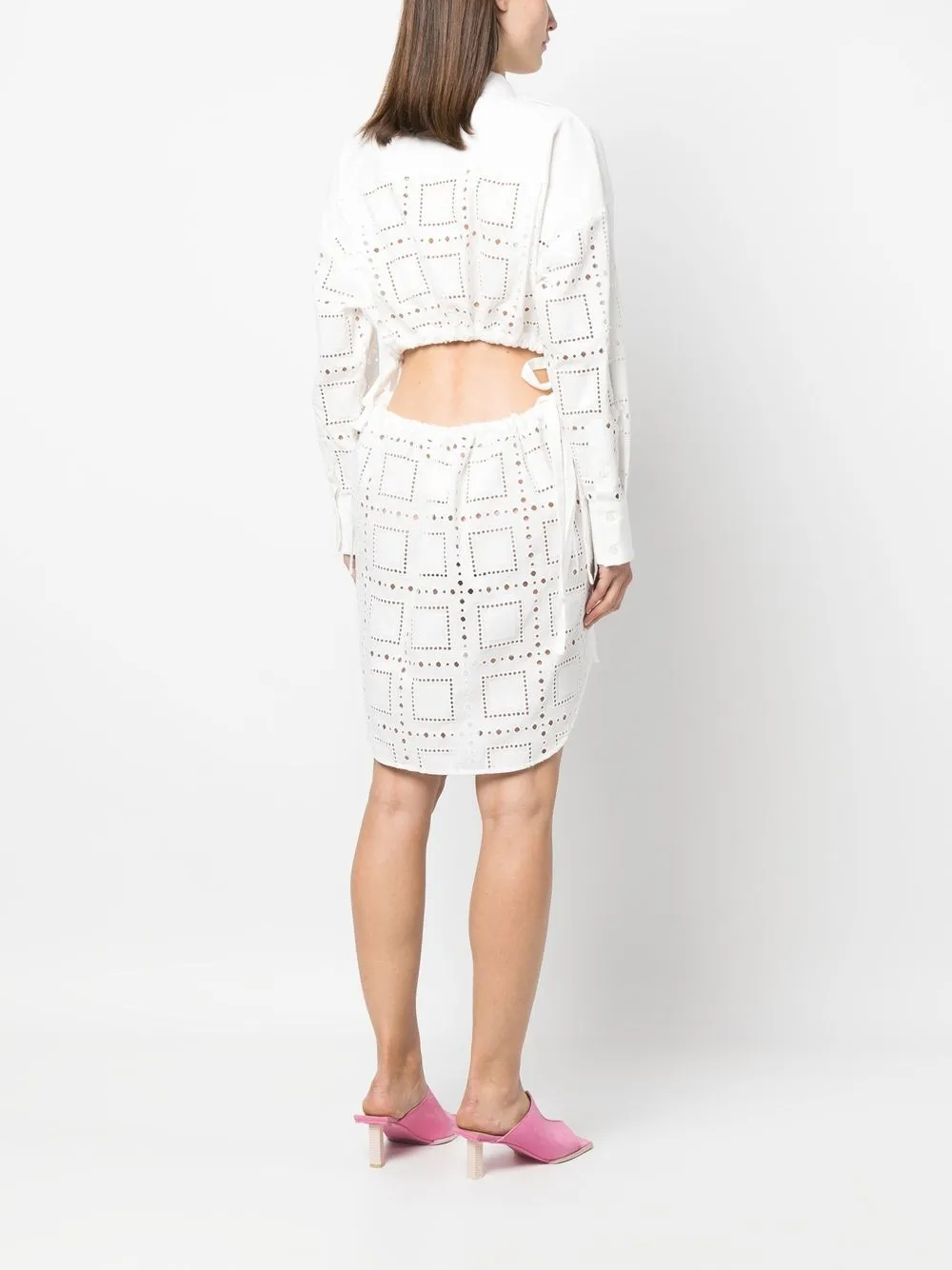 Shop Msgm Broderie-anglaise Cutout Shirt-dress In Weiss