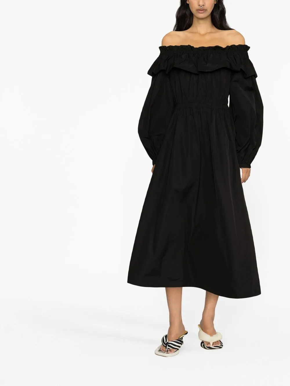 Shop Ulla Johnson Adelina Off-shoulder Ruffled Dress In Black