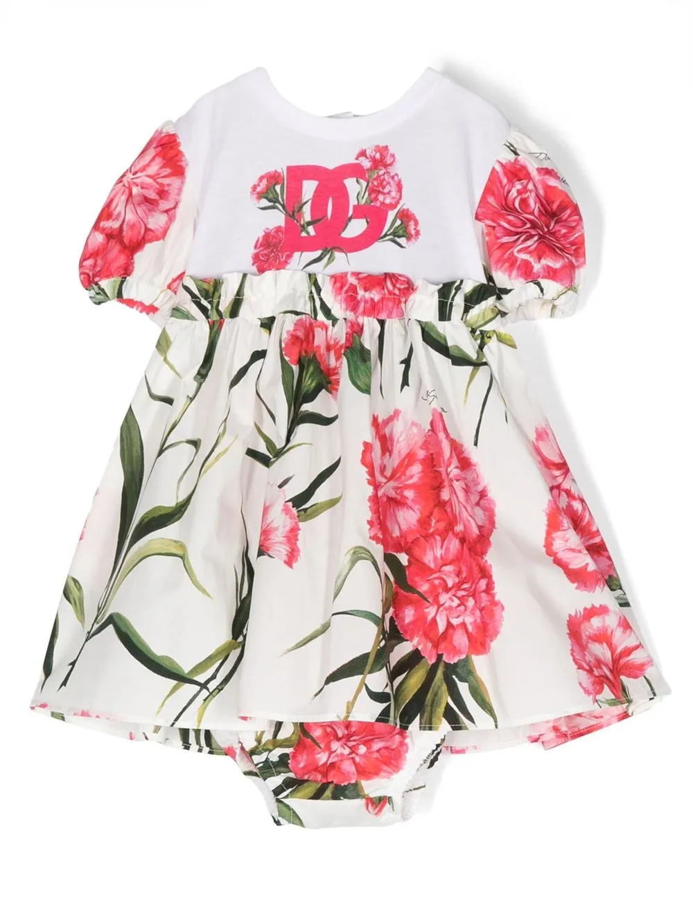 

Dolce & Gabbana Kids logo-print detail floral dress - White