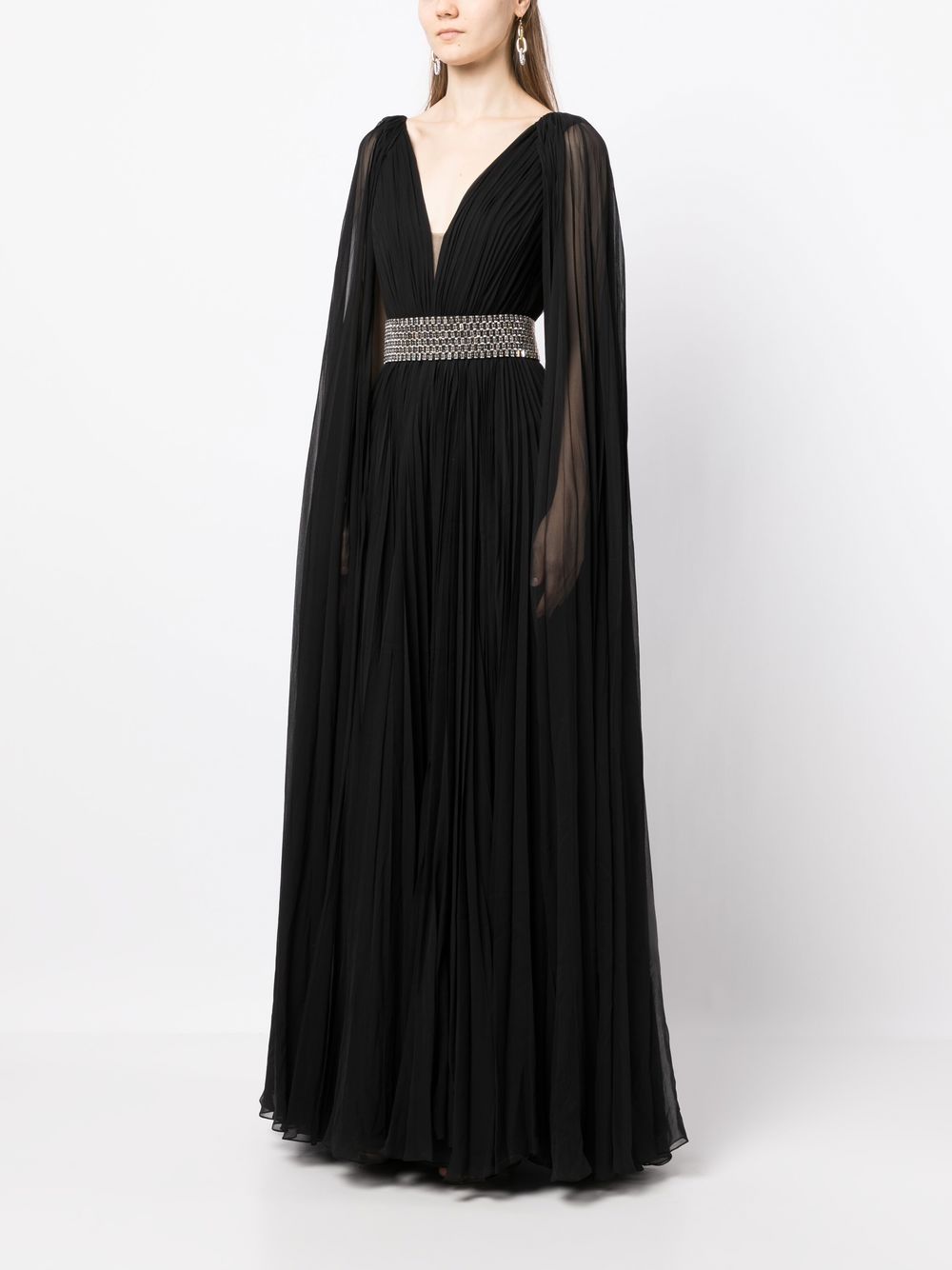 Shop Jenny Packham Cape-sleeve Silk Gown In Black