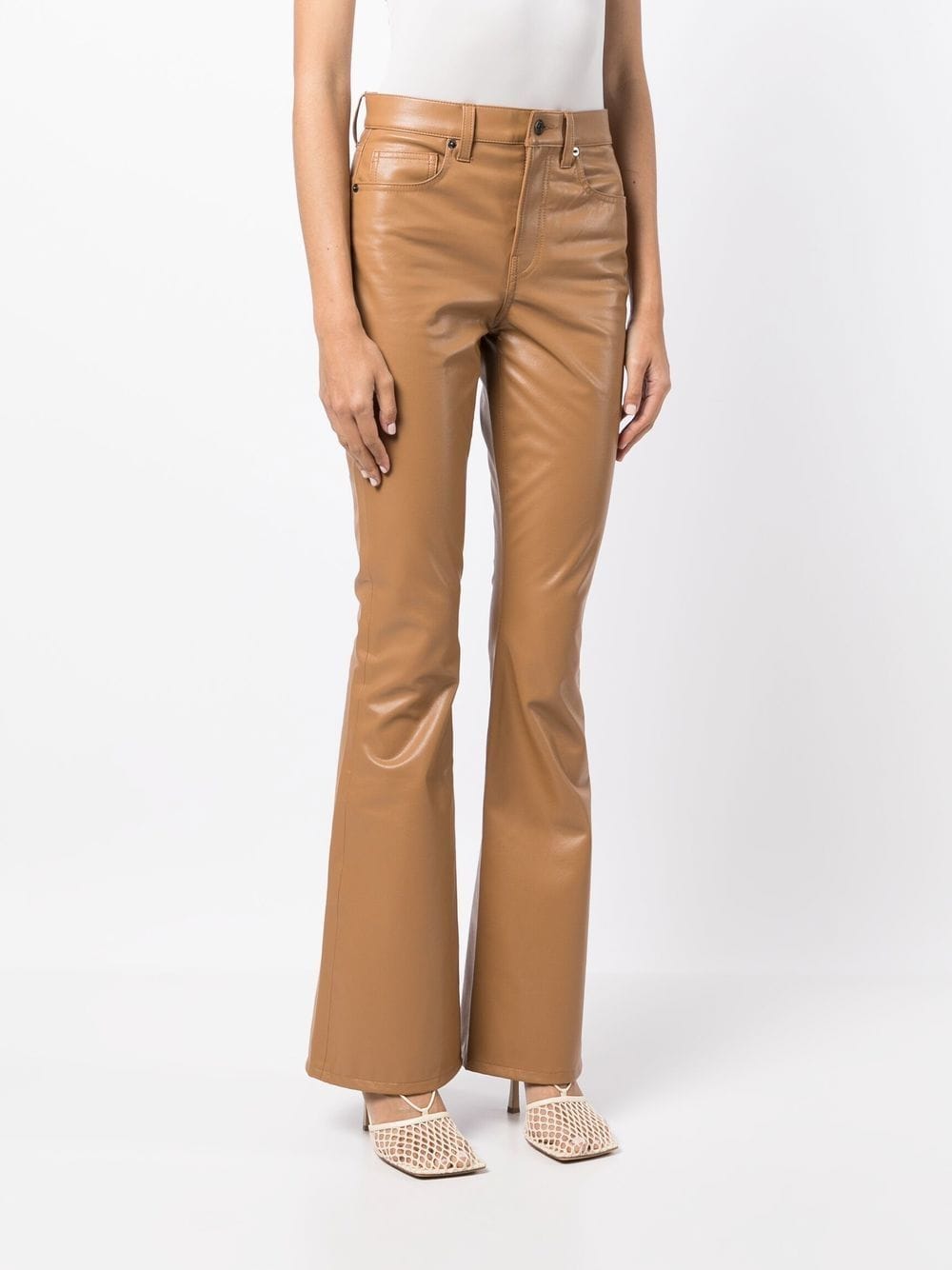 Shop Veronica Beard Beverly Flared-leg Faux Leather Trousers In Braun