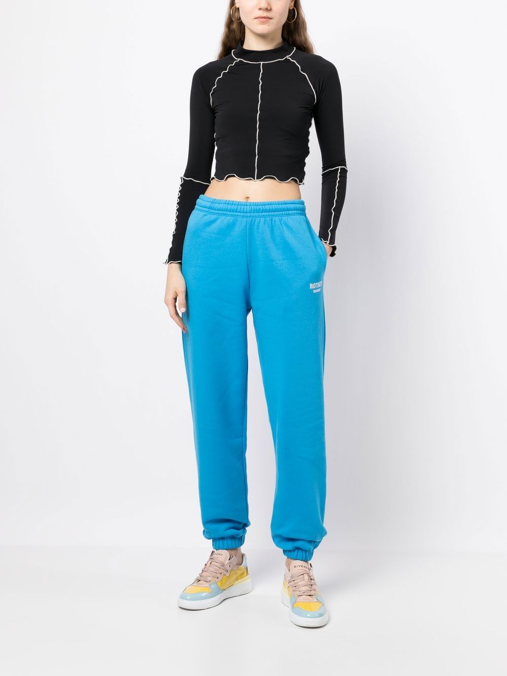 Shop Rotate Birger Christensen Logo-print Tapered Sweatpants In Blue