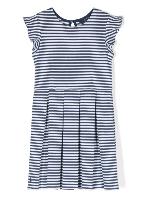 POLO RALPH LAUREN KIDS vestido con pliegues y rayas horizontales