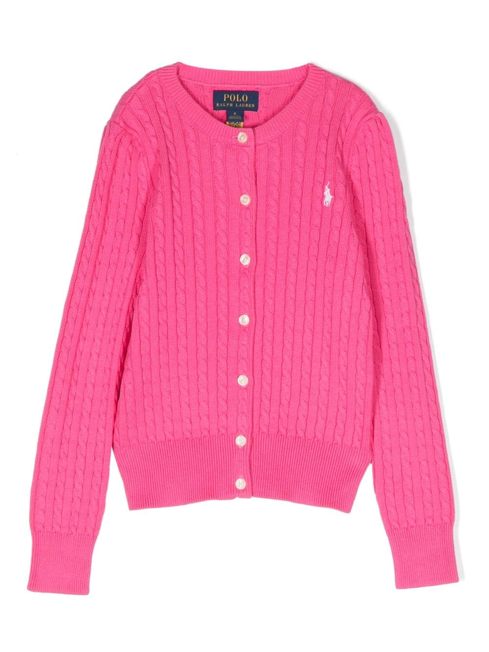 Ralph Lauren Kids' Logo-embroidered Cable-knit Cardigan In Pink