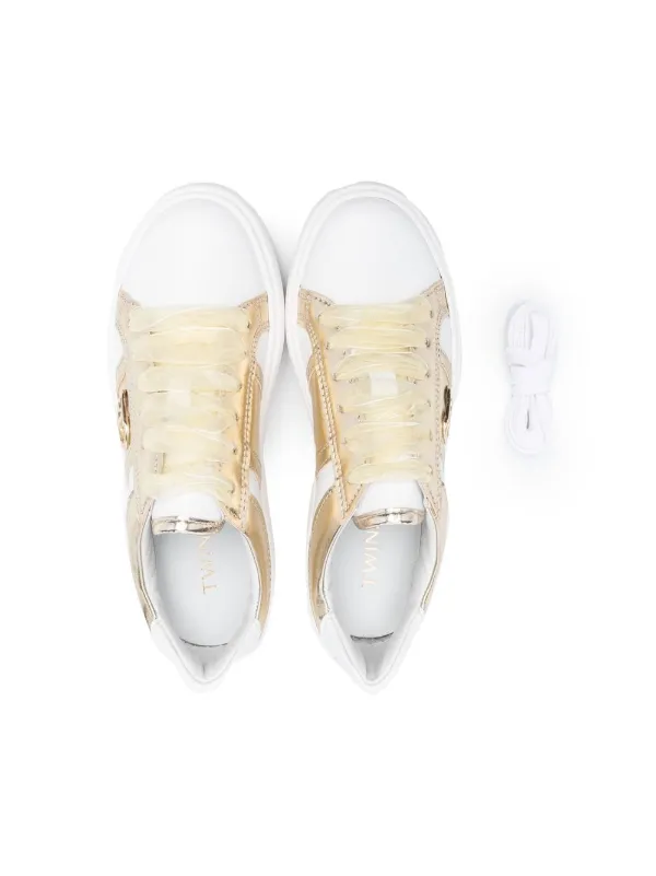 TWINSET Kids logo-plaque Leather Sneakers | White | FARFETCH RO