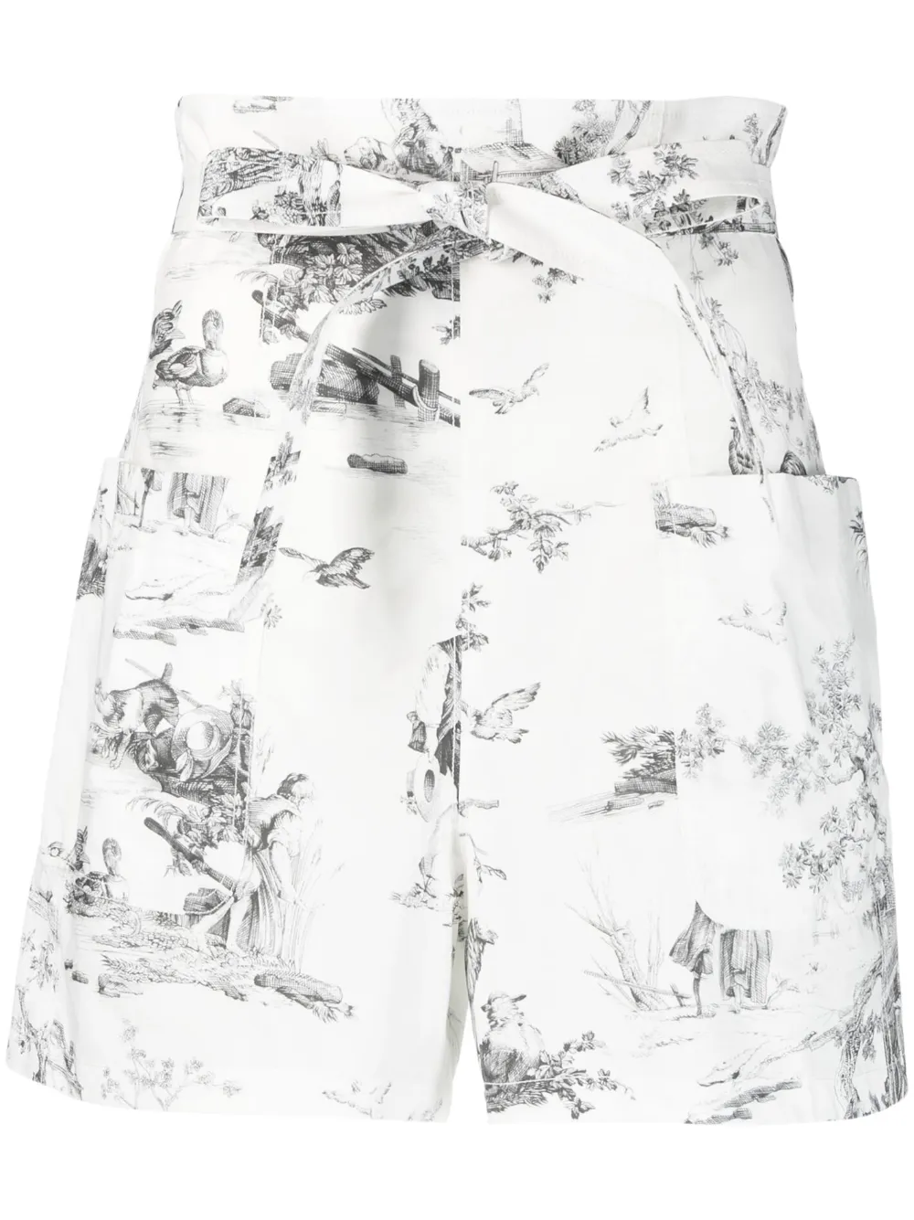 Shop Philosophy Di Lorenzo Serafini Graphic-print Belted Shorts In Weiss