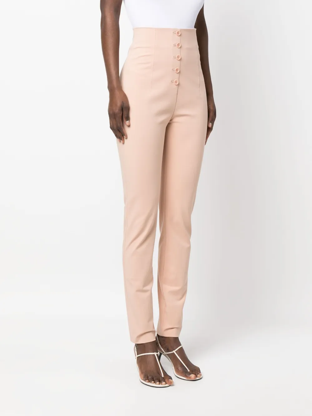 Shop Philosophy Di Lorenzo Serafini High-waisted Stretch-cotton Trousers In Nude