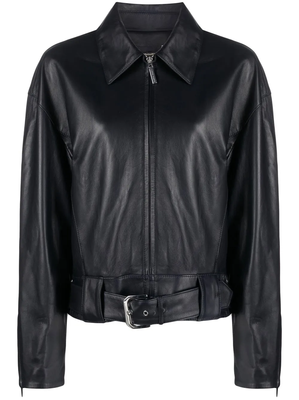 

Alberta Ferretti leather belted-waist jacket - Blue