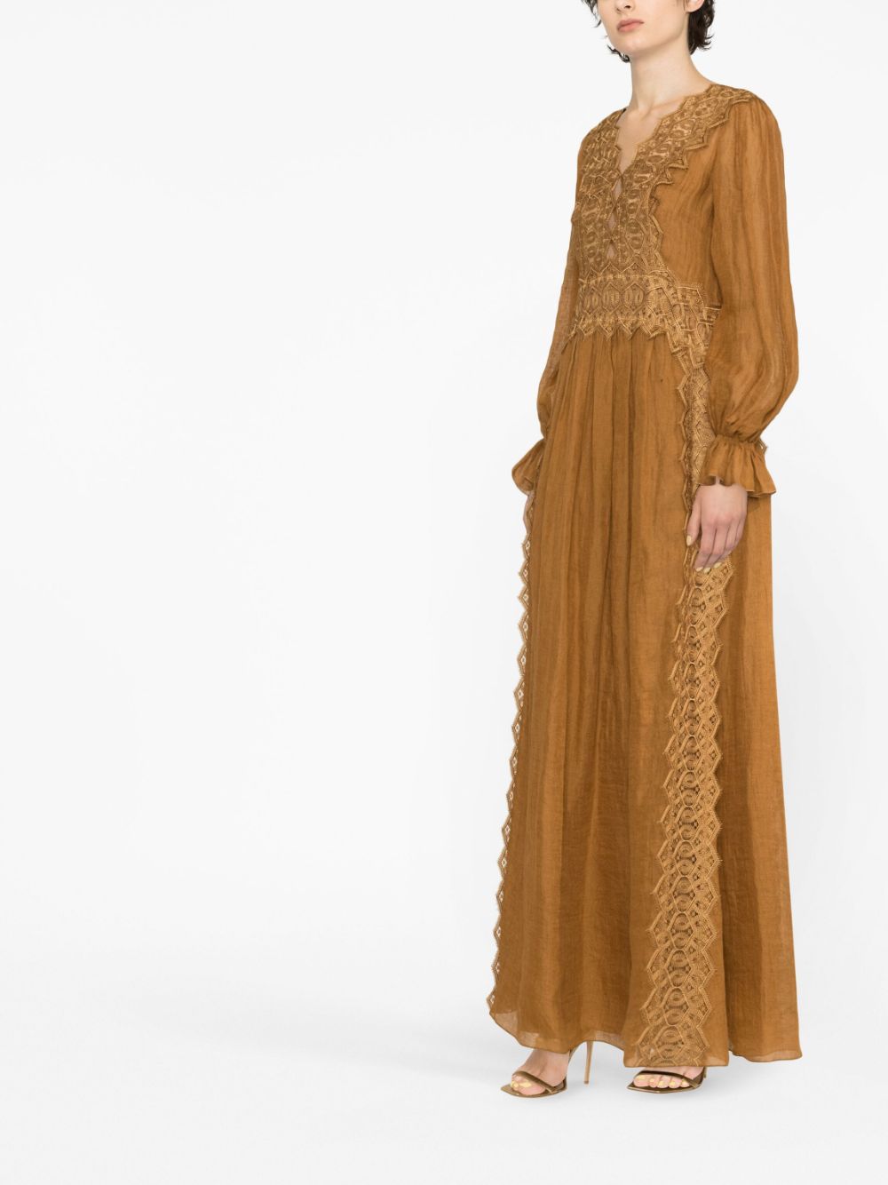 Alberta Ferretti Lace Linen Long Dress - Farfetch