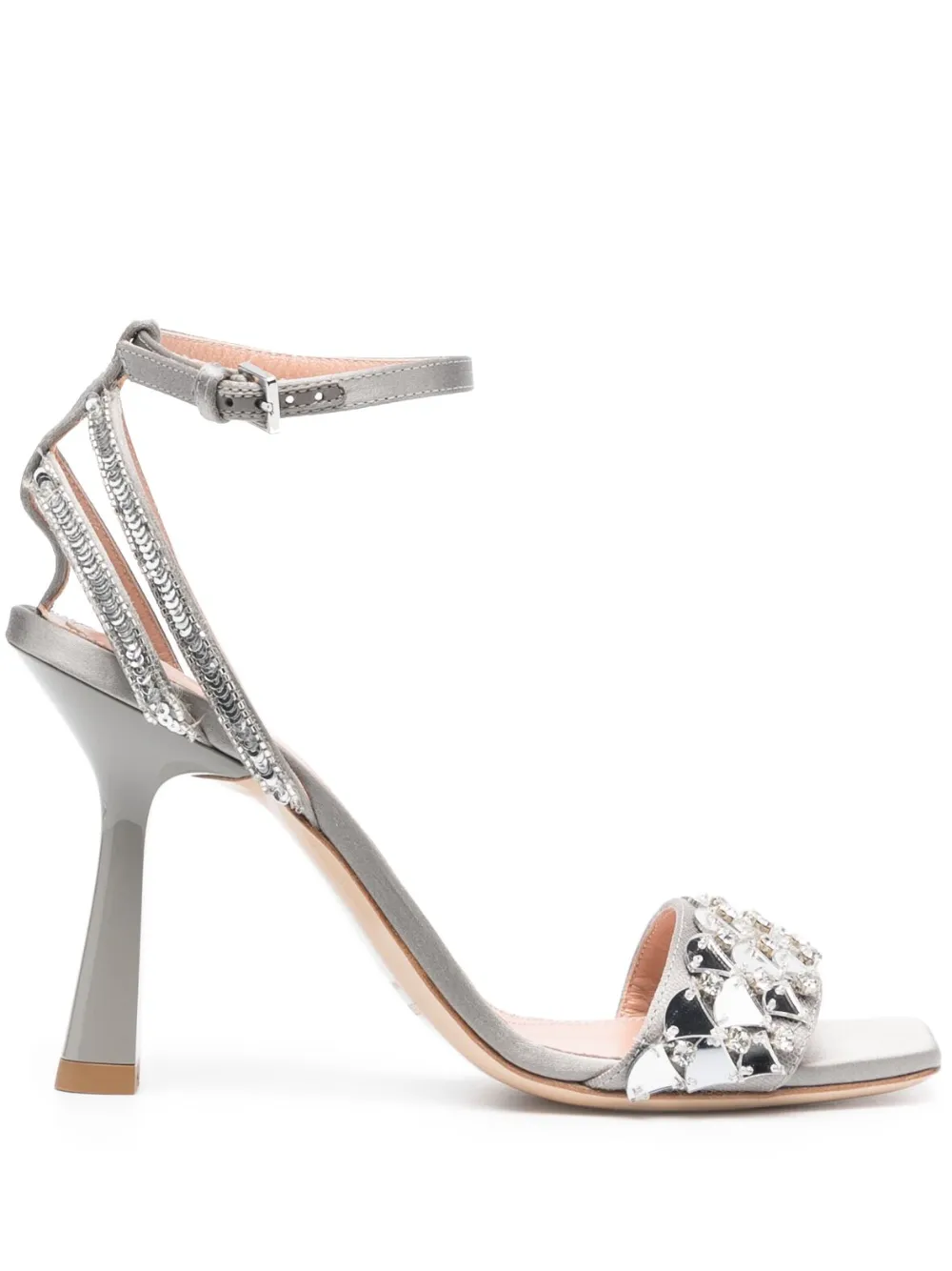 Alberta Ferretti 100mm Crystal-embellished Leather Sandals In Silver