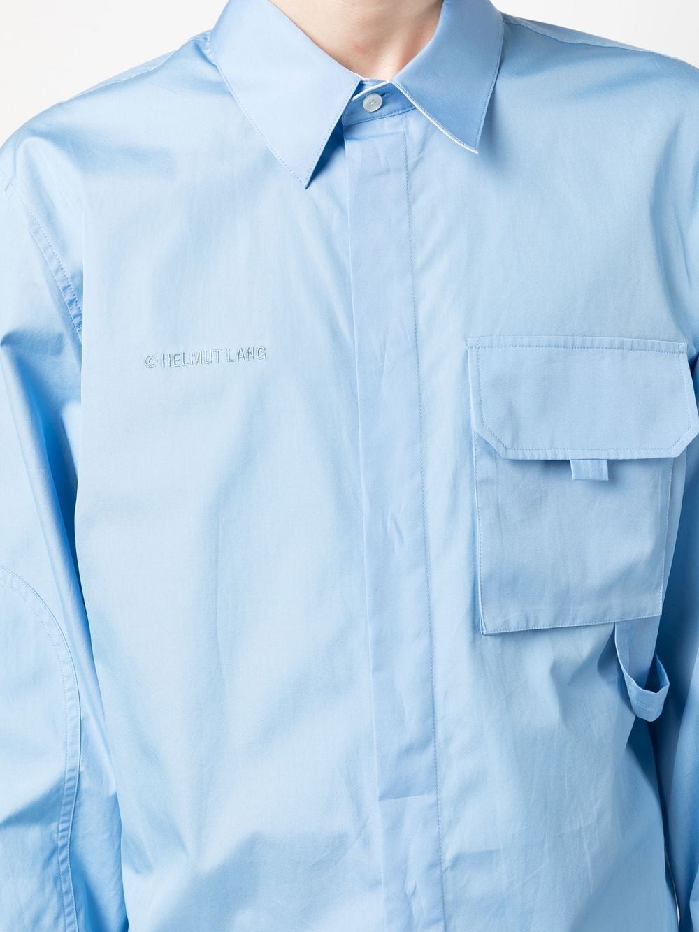 Shop Helmut Lang Logo-embroidered Patch-pocket Shirt In Blue