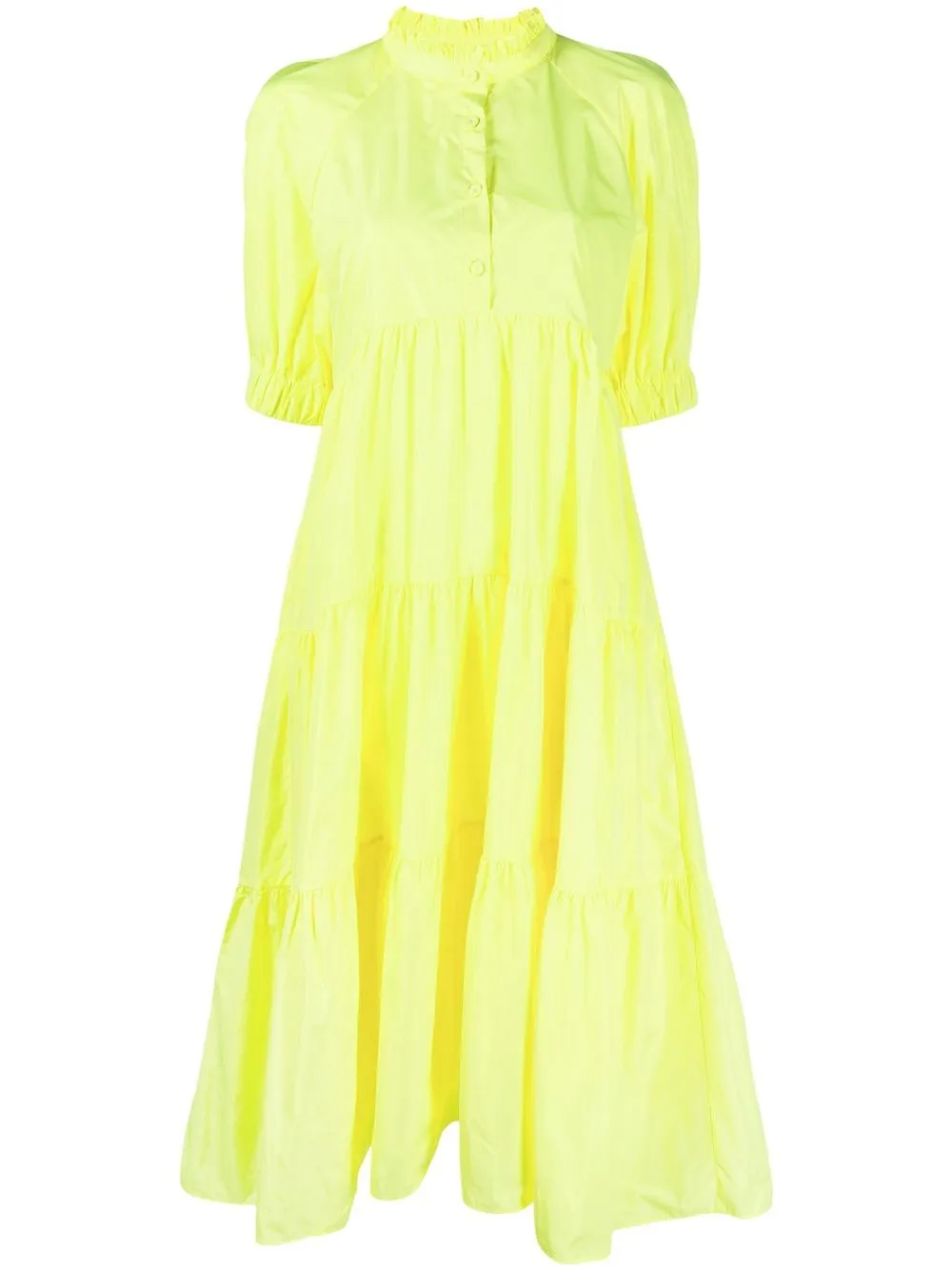 Philosophy Di Lorenzo Serafini Puff-sleeve Tiered Midi Dress In Yellow