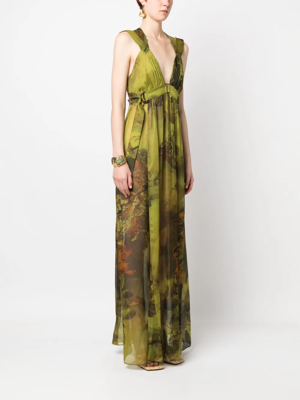 Alberta Ferretti Graphic-print Silk Maxi Dress In Grün