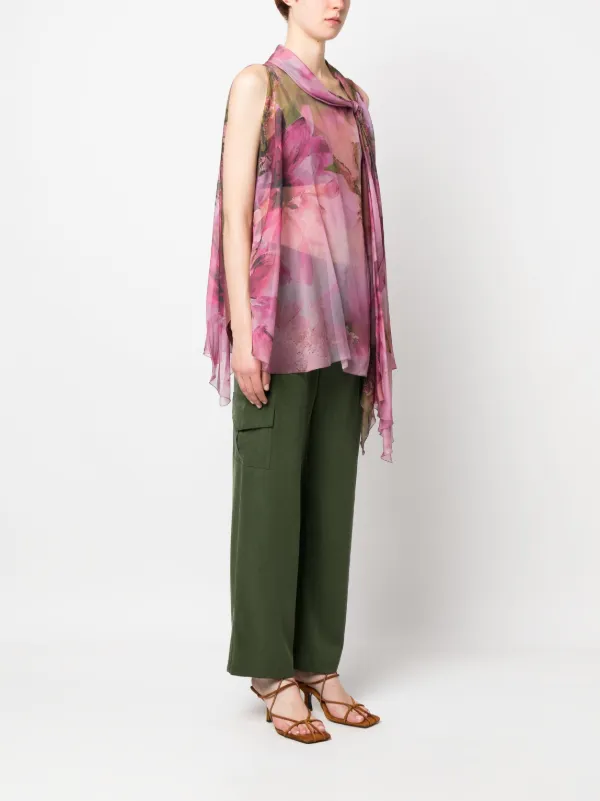 Alberta Ferretti Blusa Semitranslúcida De Seda Floral Rosa FARFETCH BR