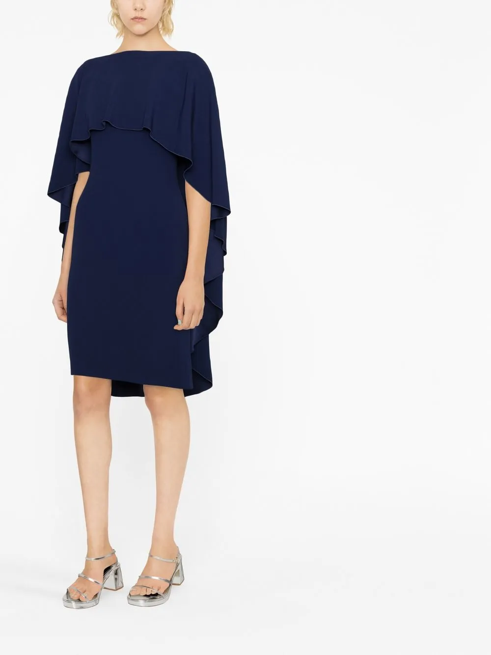 Alberta Ferretti Flowing Black Acetate Evening Dress With Layered Drapes In 蓝色