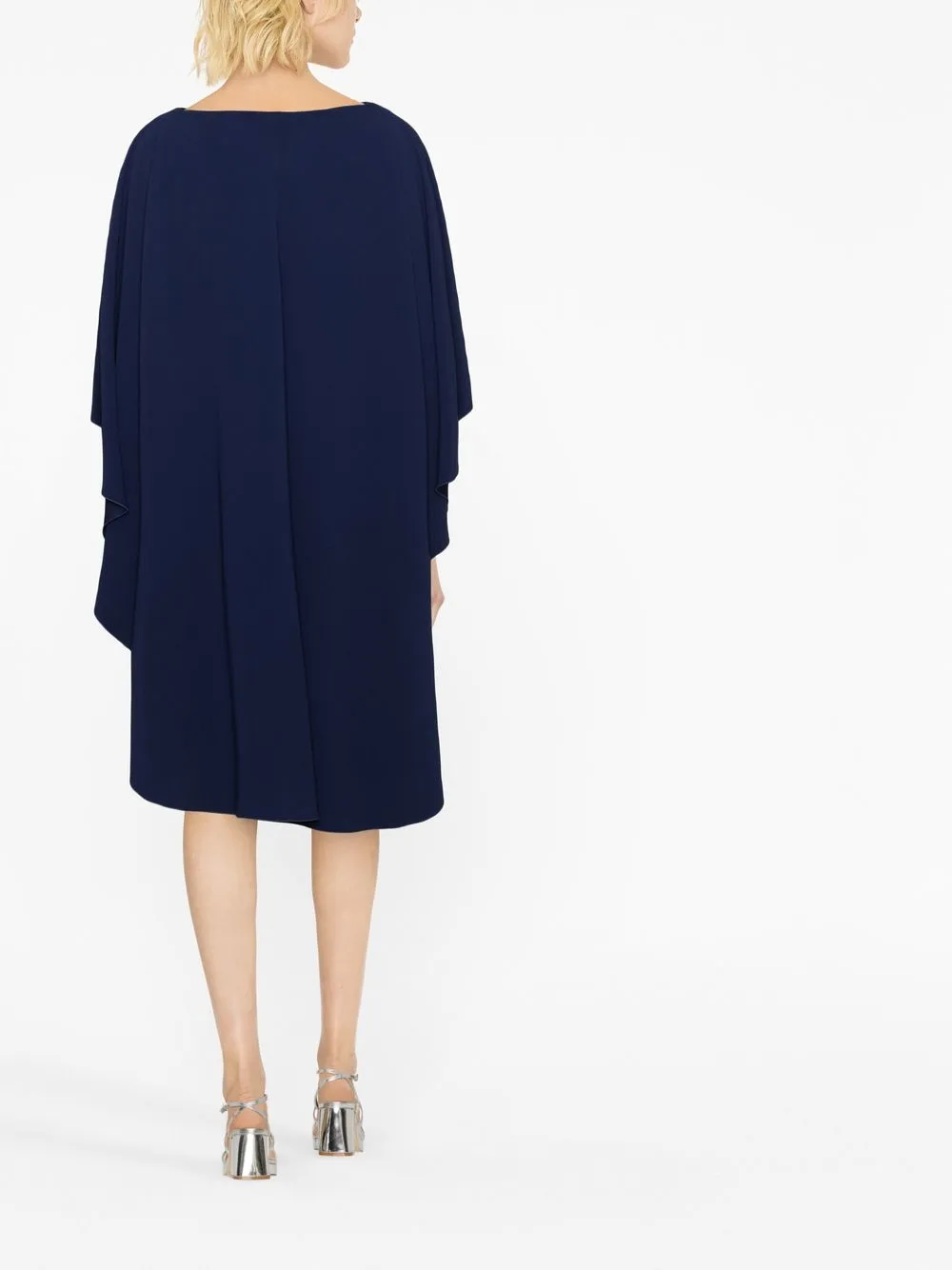 Alberta Ferretti Flowing Black Acetate Evening Dress With Layered Drapes In 蓝色