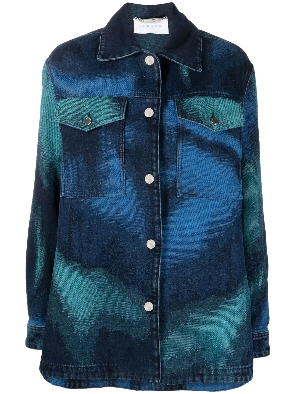 Image 1 of Alberta Ferretti abstract-print long-sleeve denim jacket
