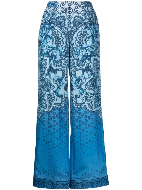 Alberta Ferretti silk graphic-print wide-leg trousers 