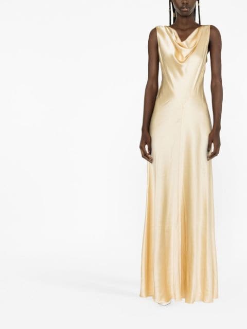 cut-out sleeveless silk gown