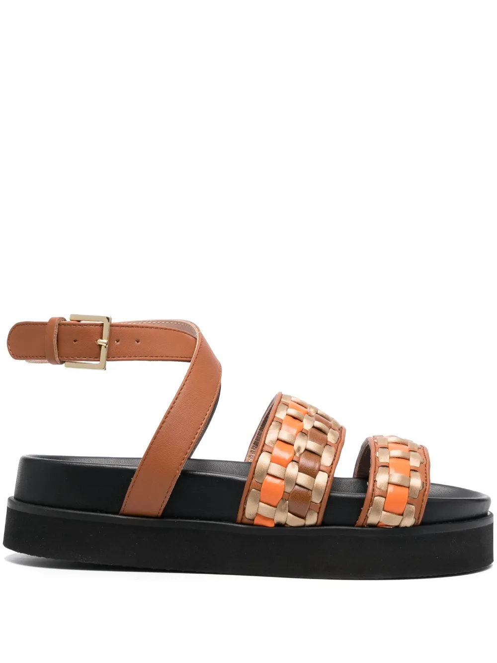 Alberta Ferretti Braiding Fussbett Sandals In Leather And Satin In Marrone