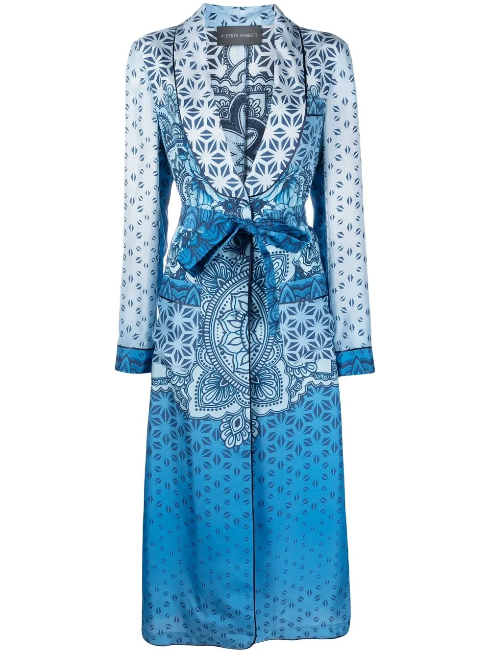 

Alberta Ferretti silk graphic-print belted coat - Blue