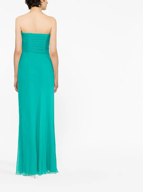 フリル付き緑色ロングドレス　AL BERTA FERRETTI フリル付き緑色ロングドレス AL BERTA FERRETTI