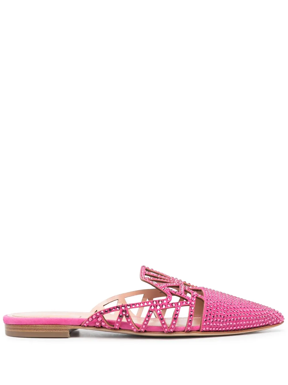 Alberta Ferretti Pointed-toe Crystal-embellished Mules In Pink