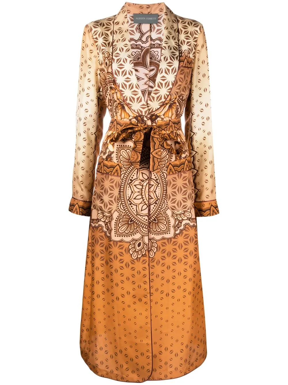 

Alberta Ferretti floral-print belted coat - Orange