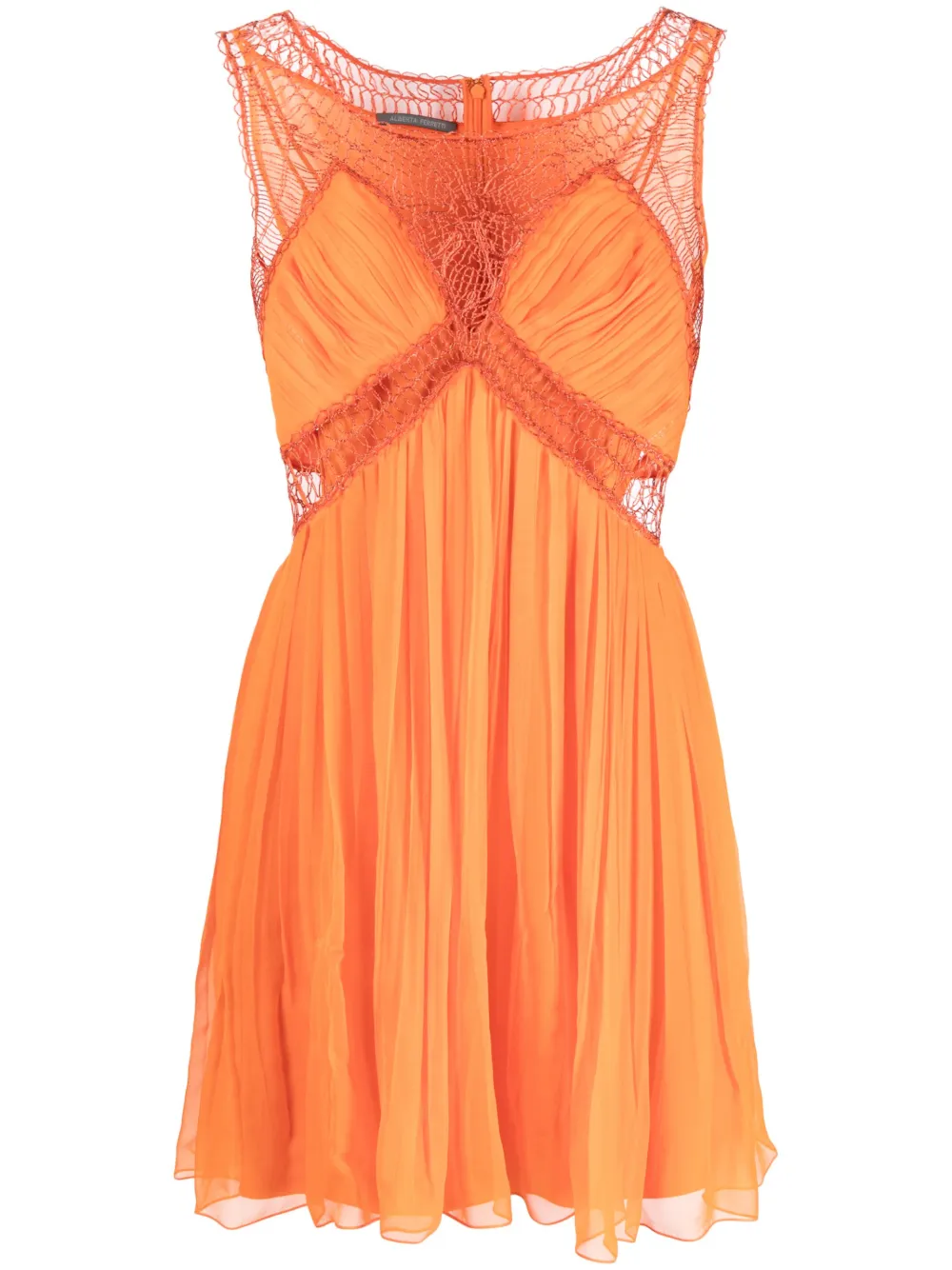 Alberta Ferretti Chiffon Pleated Silk Minidress In Orange