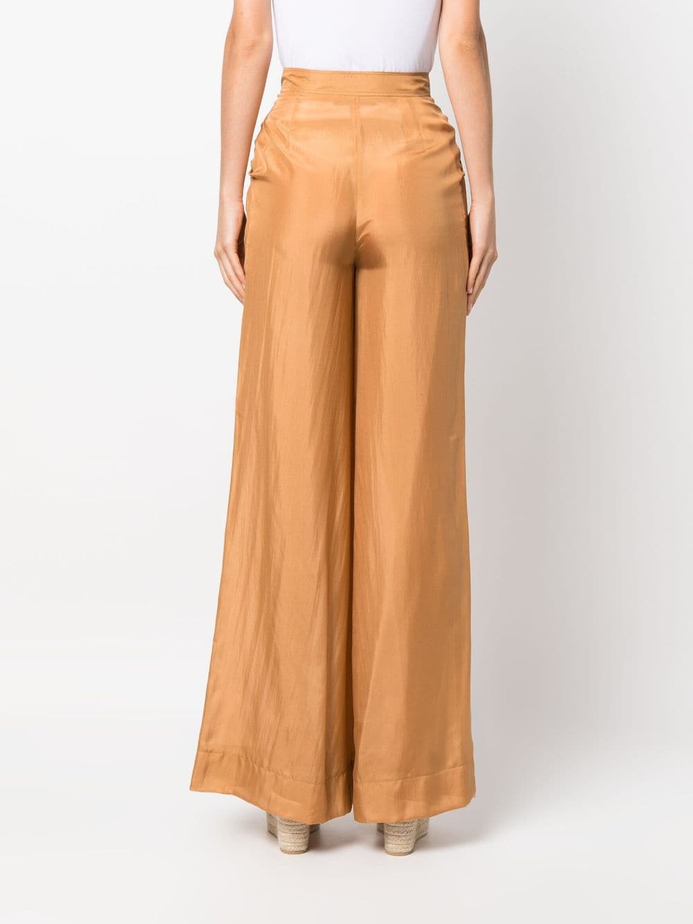 Shop Alberta Ferretti Long-line Silk Palazzo Pants In Brown