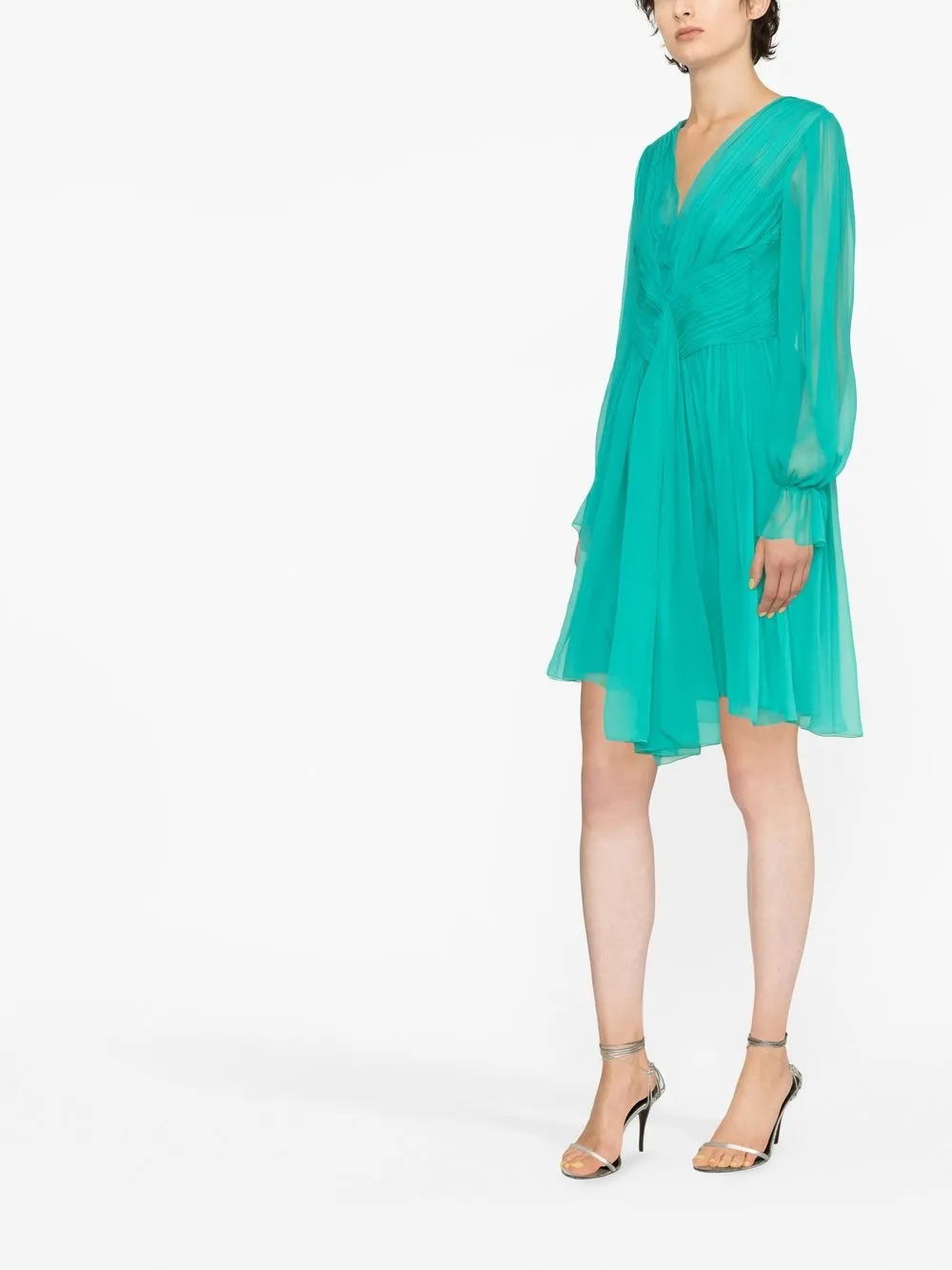 Alberta Ferretti Pleated Mini Dress In Green